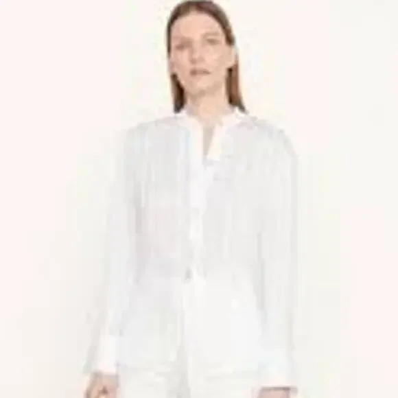Vince Drapey Long Sleeve Stripe Band Collar Shirt Optic White V933612803-137O XS